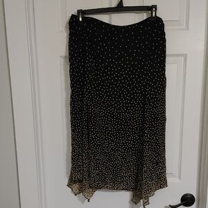 Apostrophe Black Maxi Skirt Asymmetrical sz 16 Lined Green &  White Polka Dots